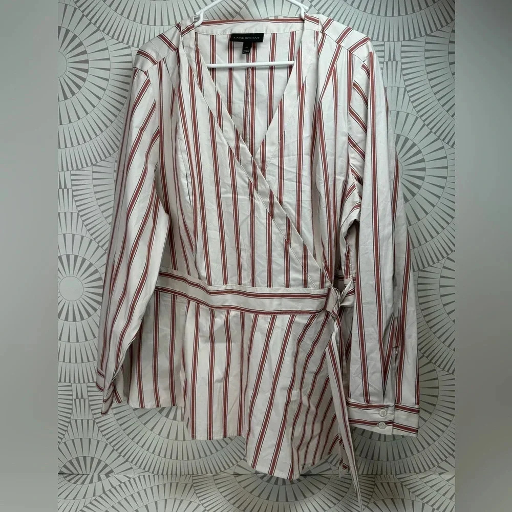 Lane Bryant Women’s Striped  Wrap‎ Peplum Top Sz 22